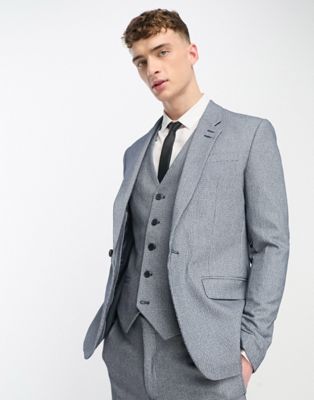 River Island Skinny Houndstooth Suit Jacket In Blue
