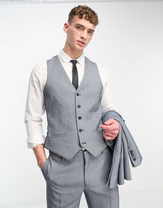 River Island skinny houndstooth suit vest in blue