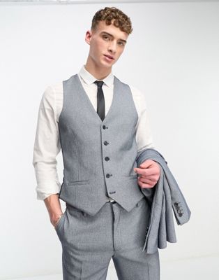 River Island skinny houndstooth suit waistcoat in blue