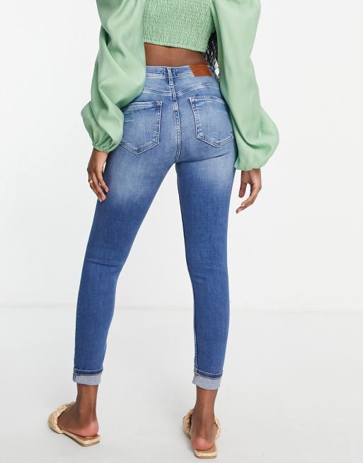 River Island - Skinny jeans met hoge taille en scheuren in middenblauw, 2 van 4