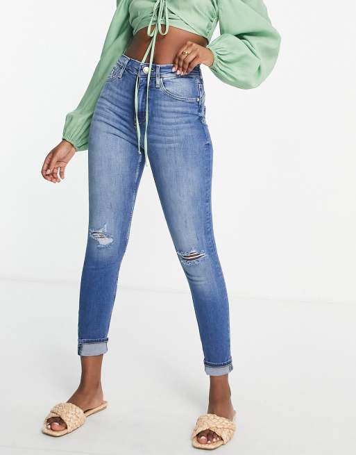 River Island - Skinny jeans met hoge taille en scheuren in middenblauw, 4 van 4