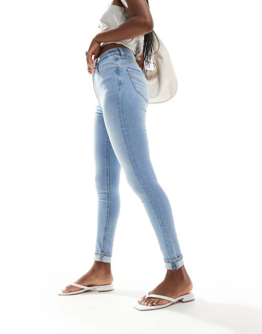 River Island - Skinny jeans met hoge taille in lichtblauw