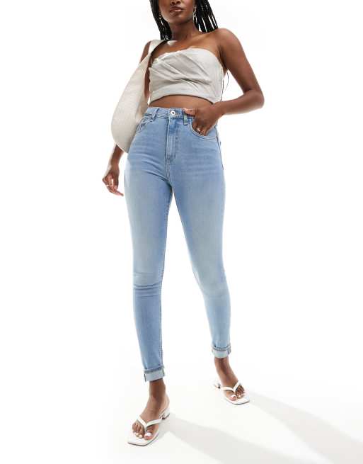 River Island - Skinny jeans met hoge taille in lichtblauw, 4 van 5
