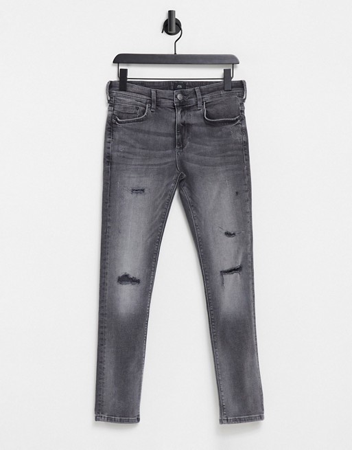 River Island skinny jeans with rips in grey