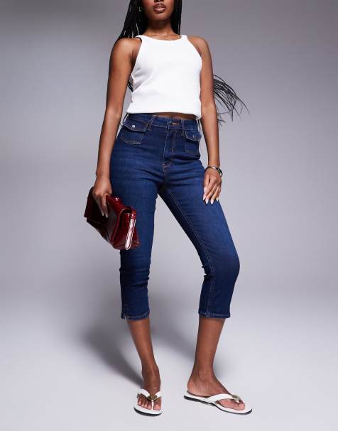 River Island skinny leg capri jeans in navy blue - view 1