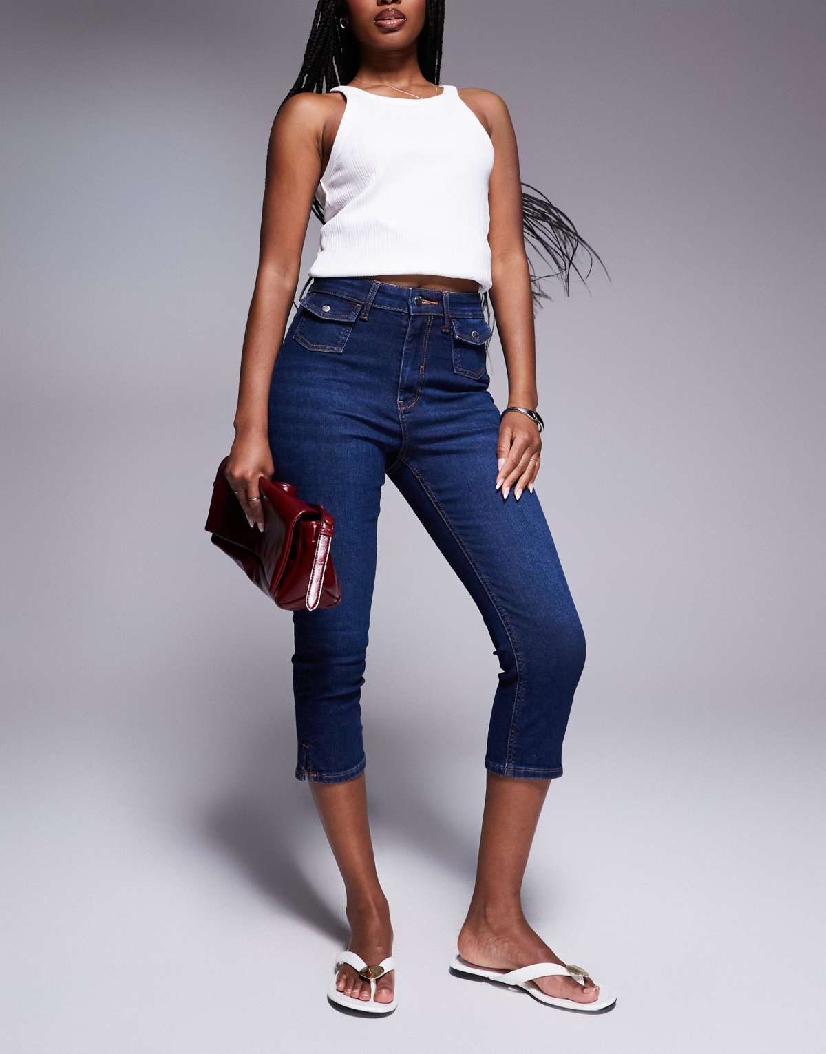 River Island skinny leg capri jeans in navy blue
