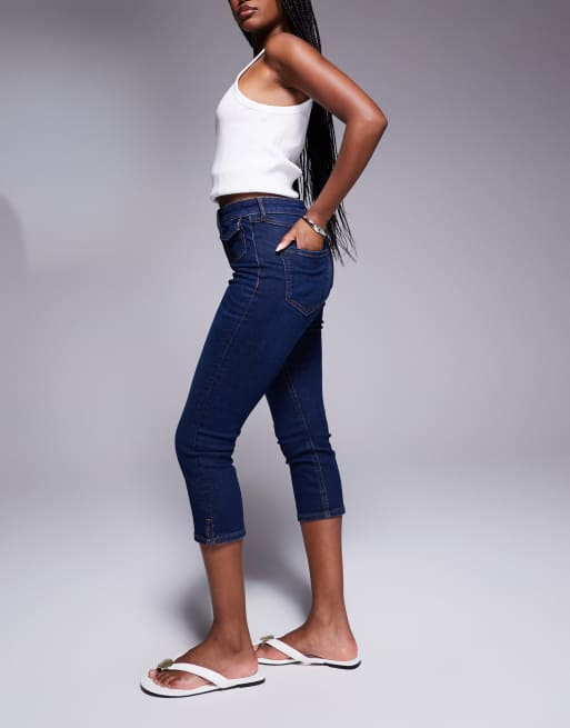 River Island skinny leg capri jeans in navy blue, 3 of 5