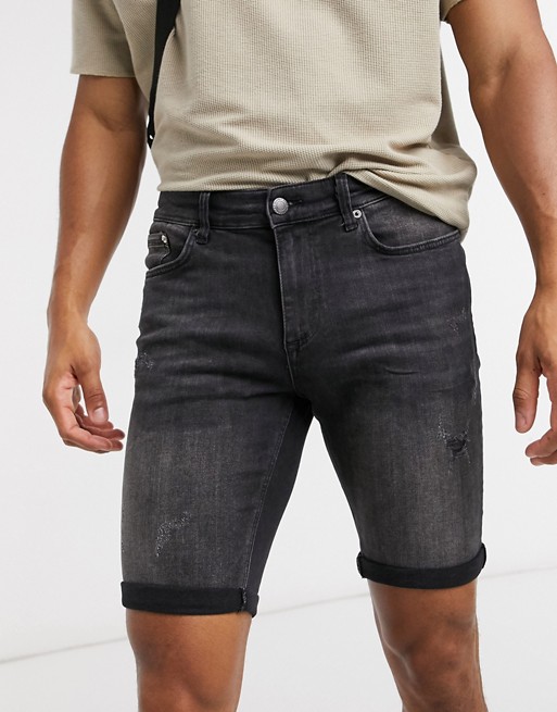 River Island skinny shorts in washed black