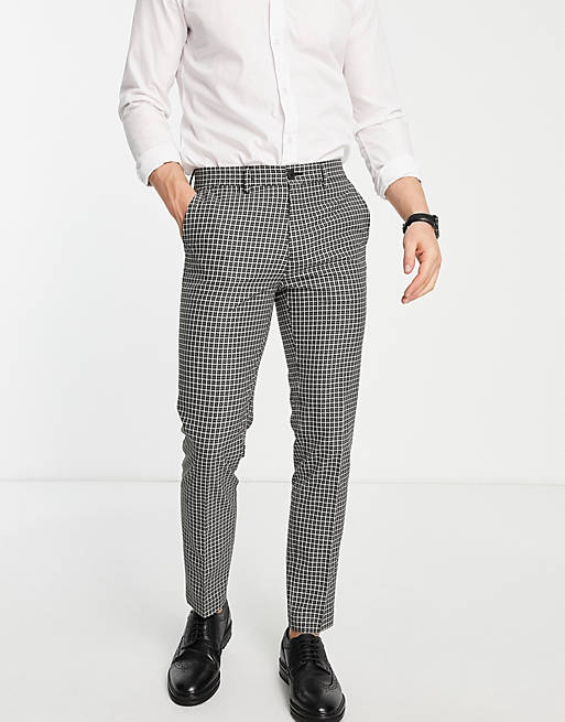 Suits River Island skinny smart trousers in brown check 
