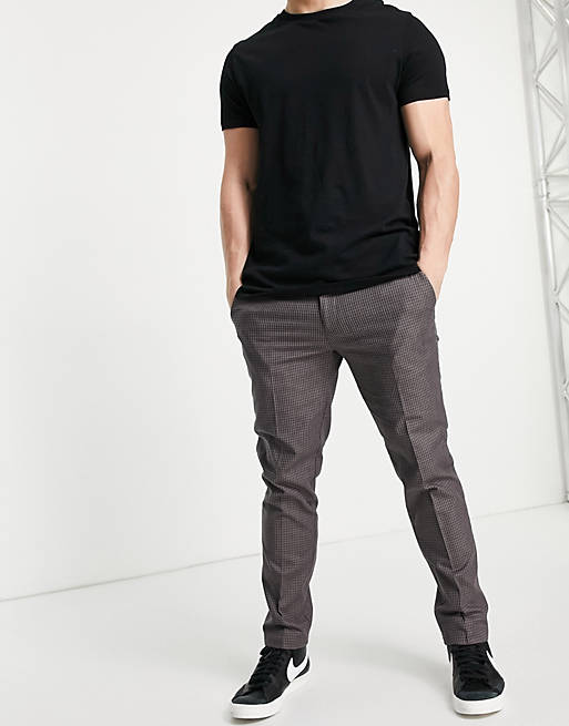 River Island skinny smart trousers in brown check