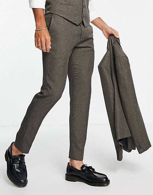 River Island skinny smart trousers in brown pupstooth check