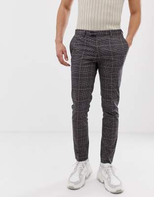dark grey check skinny fit smart trousers