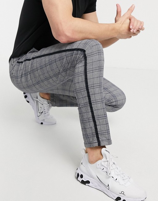 River Island skinny smart trousers in grey & blue check