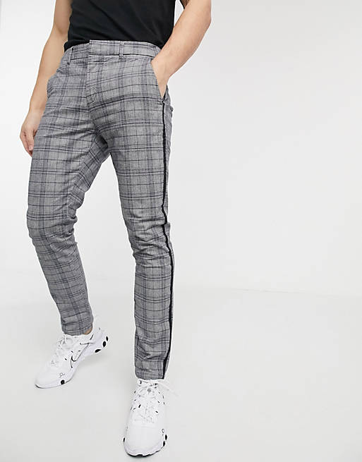 River Island skinny smart trousers in grey & blue check | ASOS