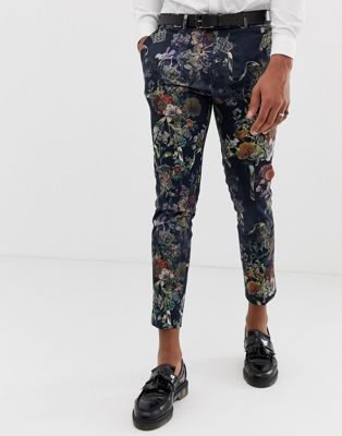 River Island skinny smart trousers with cherub print in black | ASOS