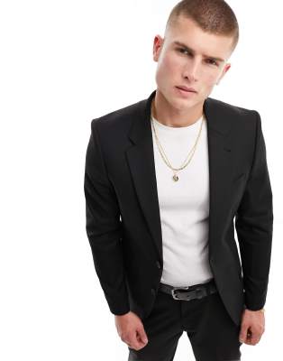 River Island skinny suit jacket in black