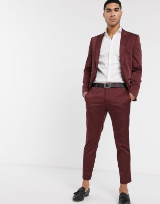 burgundy skinny suit