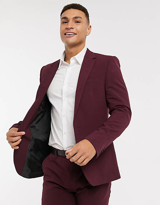 Skinny Suit Jacket In Burgundy | ubicaciondepersonas.cdmx.gob.mx