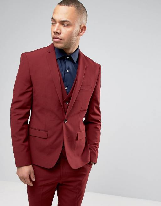 River Island Skinny Suit In Burgundy, 2 of 3