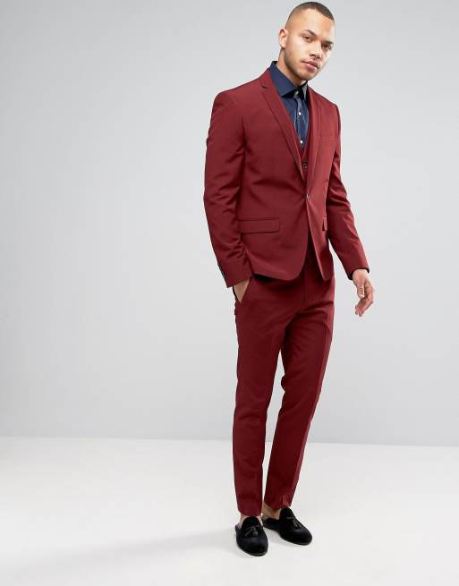 River Island Big & Tall skinny suit jacket in burgundy