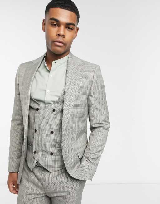 River Island skinny suit jacket in gray check ASOS