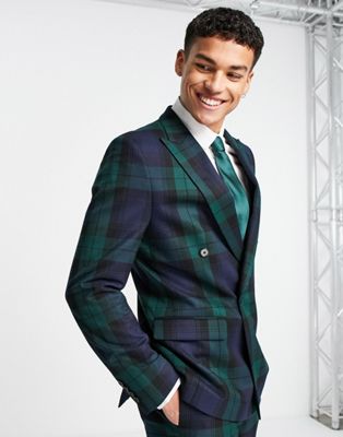 River Island skinny suit jacket in green tartan