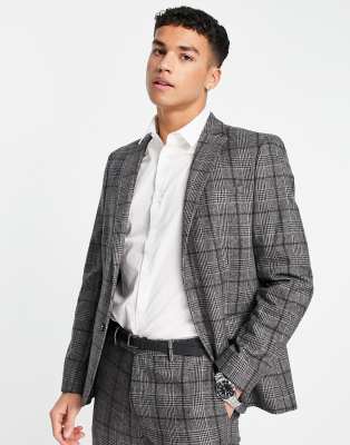 River Island skinny suit jacket in grey check - ASOS Price Checker