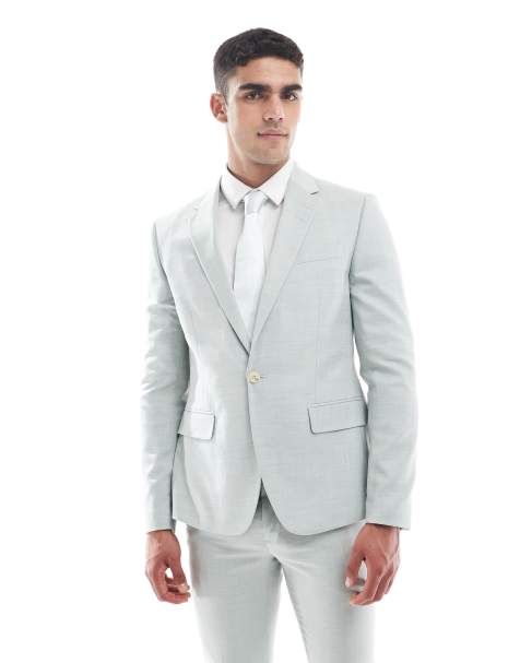 River Island skinny suit jacket in light green - view 1