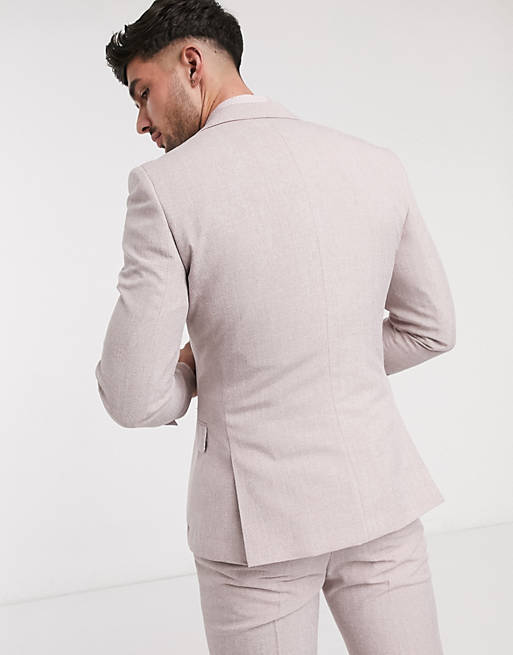 Men River Island skinny suit jacket in light pink 