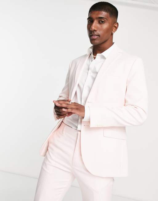 River Island skinny suit jacket in light pink | ASOS