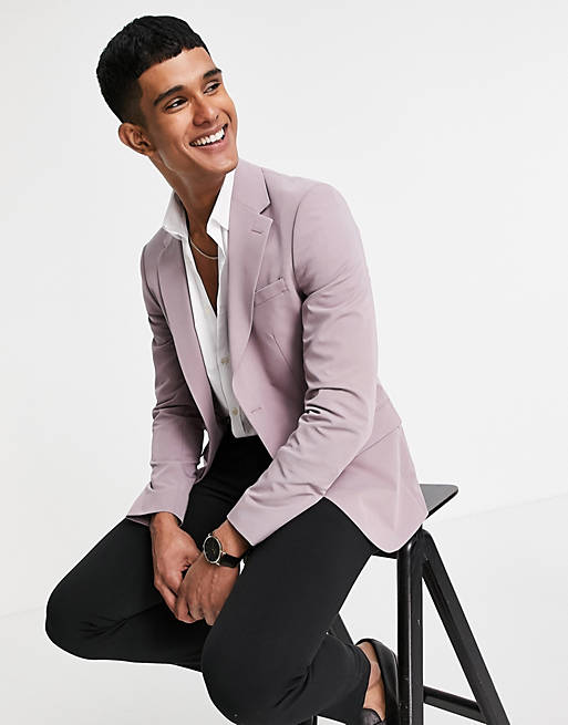 River Island skinny suit jacket in lilac