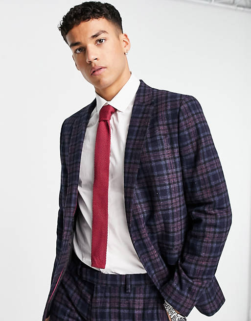  River Island skinny suit jacket in navy check 