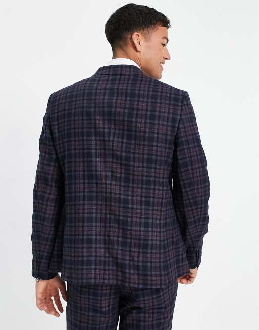 River Island skinny suit jacket in navy check , 2 of 4