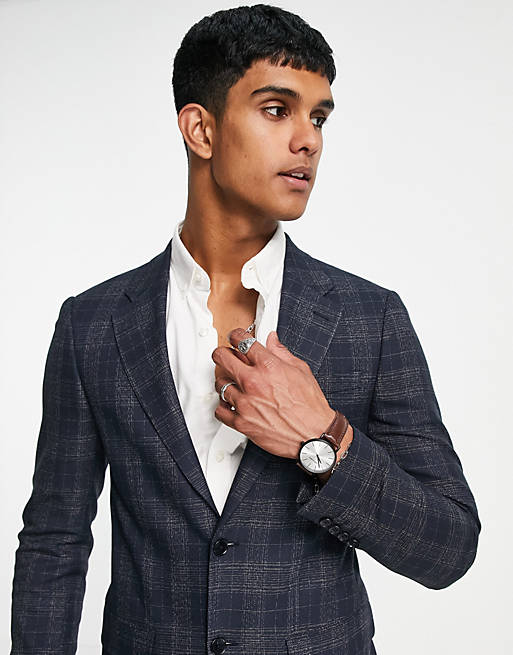 River Island skinny suit jacket in navy check
