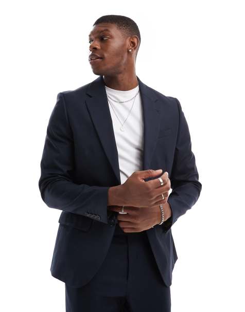 River Island skinny suit jacket in navy - view 1