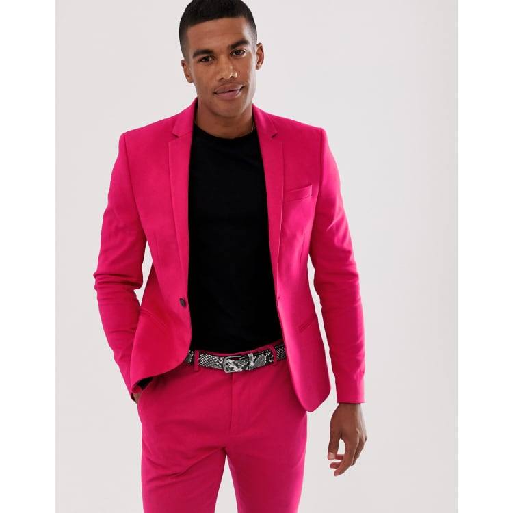 River Island skinny suit jacket in neon pink ASOS