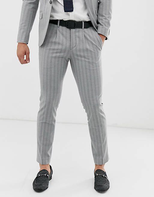 River Island skinny suit pants in gray pinstripe | ASOS