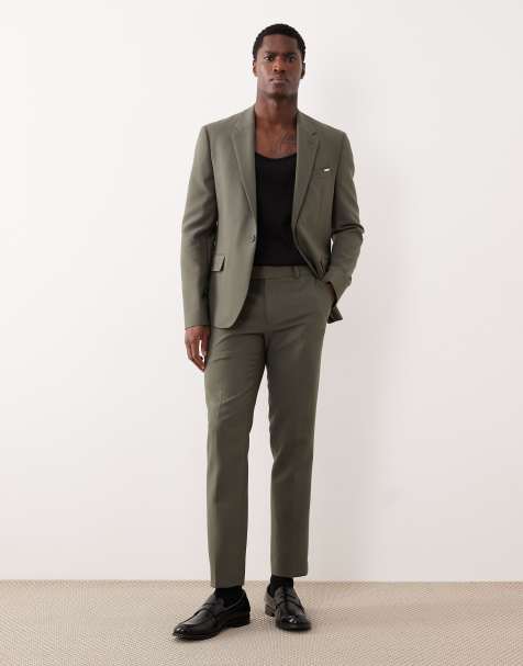 River Island skinny suit pants in green - view 1