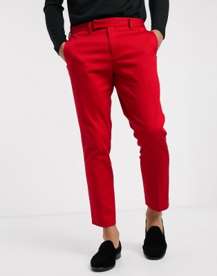 red skinny suit pants