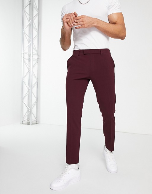 River Island skinny suit trousers in burgundy