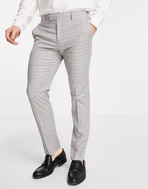 River Island skinny suit trousers in mini grey check