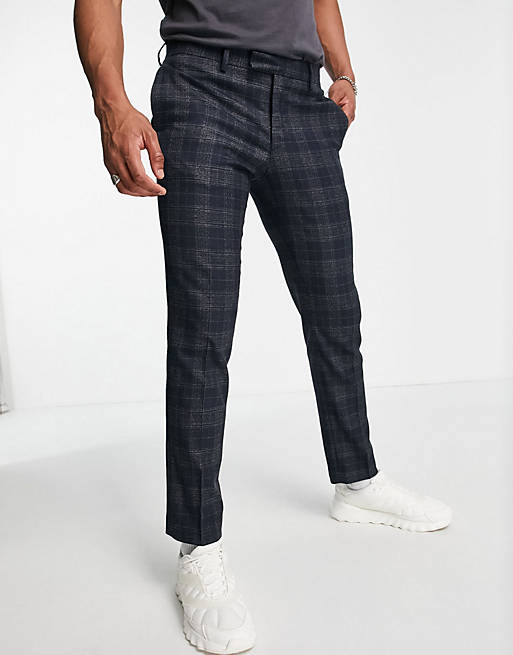 River Island skinny suit trousers in navy check