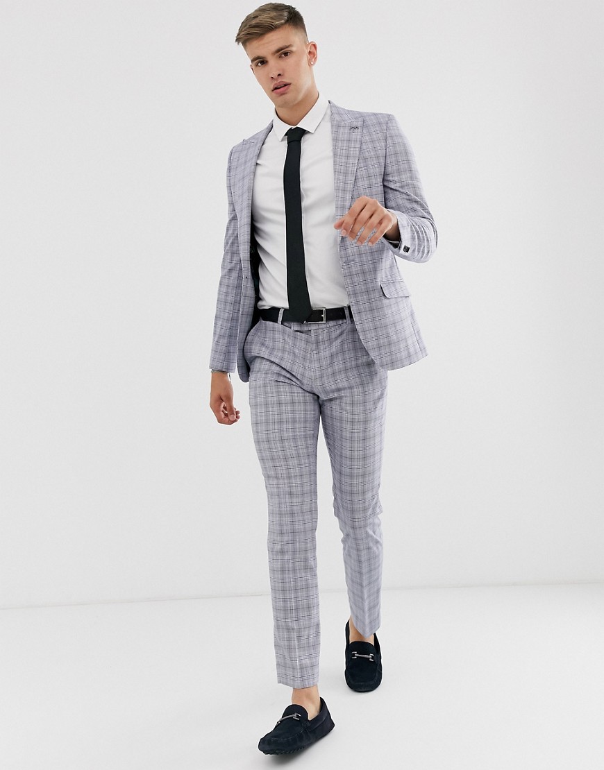 River Island skinny suit trousers in powder blue check