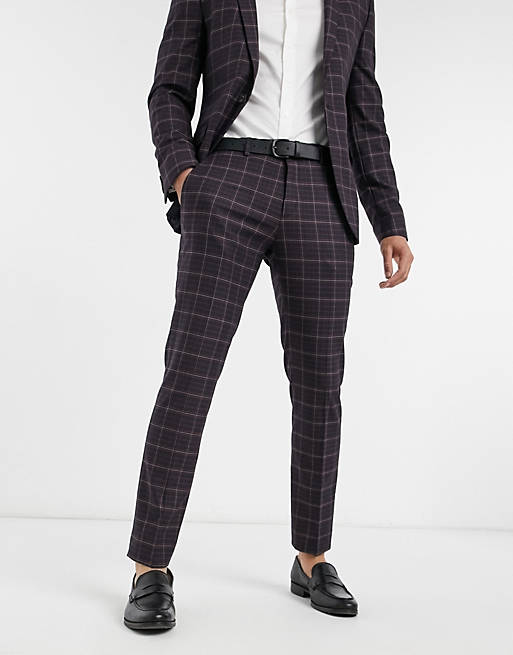 River Island skinny suit trousers in red check