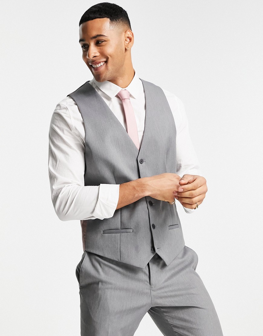 River Island Skinny Suit Waistcoat In Grey-gray
