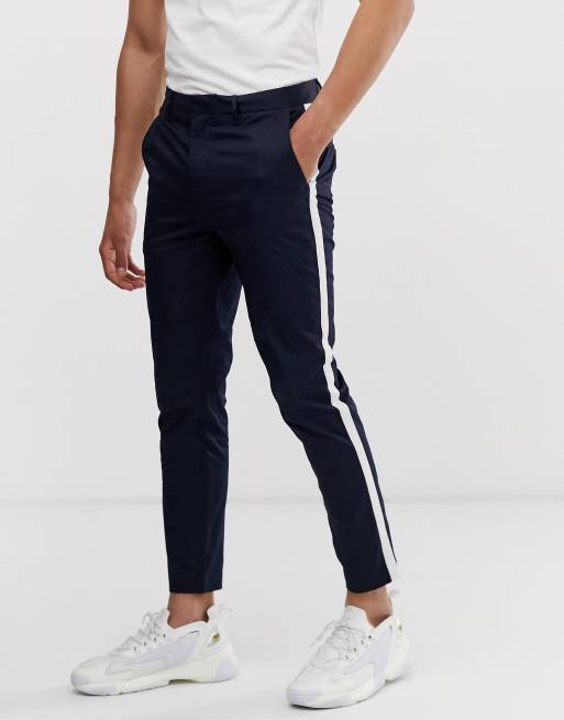 River Island skinny trousers with side stripe in navy