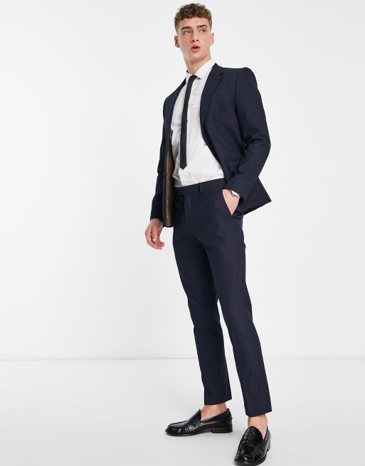 River Island skinny twill suit trousers in navy | ASOS