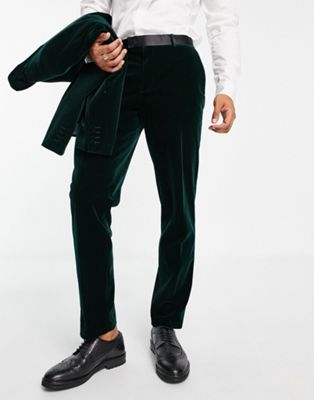 River Island skinny velvet suit trousers in dark green