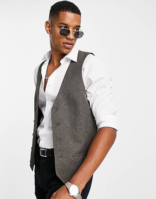 River Island skinny waistcoat in brown pupstooth check