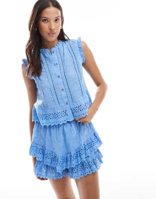 River Island – Skort in Blau mit Lochstickerei, Kombiteil - view 1